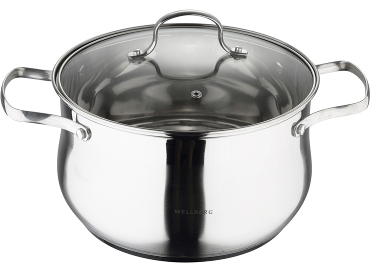 Каструля Wellberg Style Pot 6.6л нержавійка зі скляною кришкою
