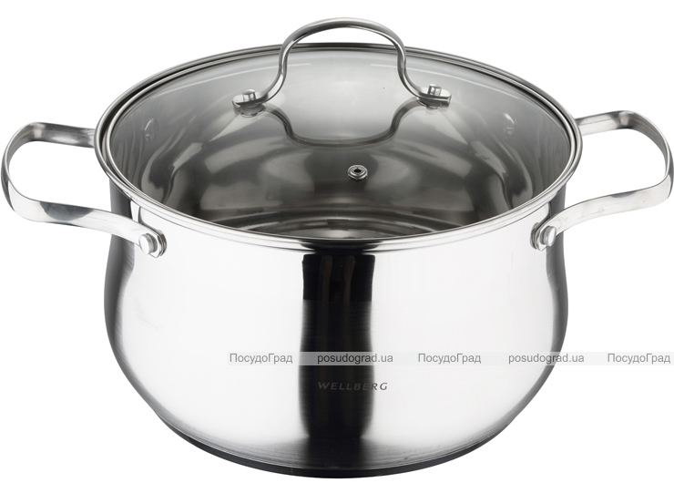 Большая кастрюля Wellberg Style Pot 12.5л со стеклянной крышкой