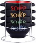 Набор пиал-бульонниц Wellberg Breezy SOUP 4 пиалы 680мл на подставке