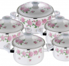 Набір емальованих каструль Wellberg Pink Floral 5 каструль емаль
