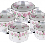 Набір емальованих каструль Wellberg Pink Floral 5 каструль емаль