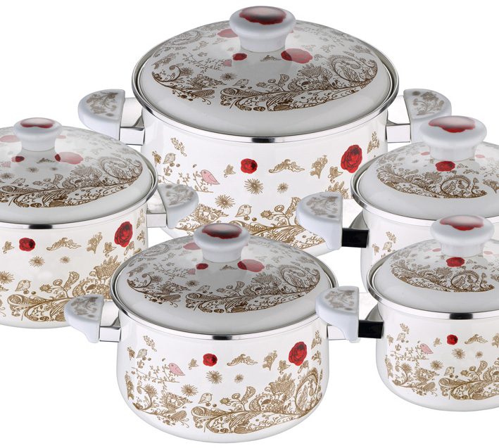 Набір емальованих каструль Wellberg Red Floral 5 каструль емаль