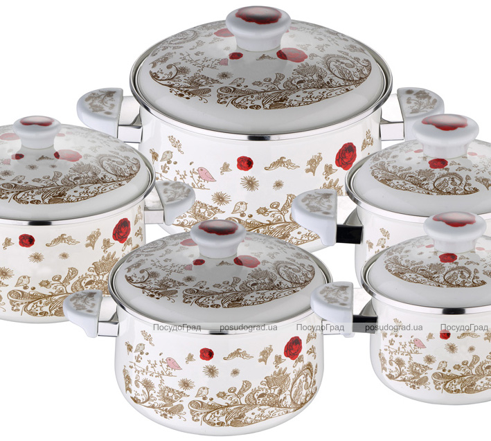 Набір емальованих каструль Wellberg Red Floral 5 каструль емаль