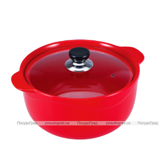 Каструля Wellberg Vigoroso Red 2.5л з вогнетривкої кераміки зі скляною кришкою