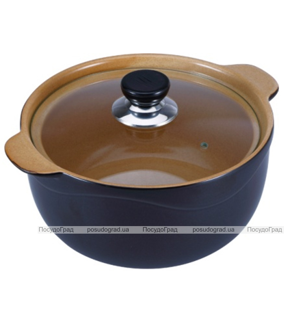 Каструля Wellberg Vigoroso Brown 3.5л з вогнетривкої кераміки зі скляною кришкою