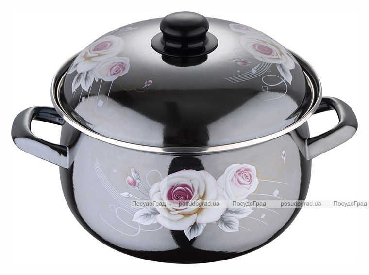 Каструля емальована Wellberg White Rose 4.8л, індукційна