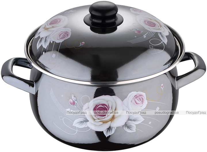 Каструля емальована Wellberg White Rose 6л, індукційна