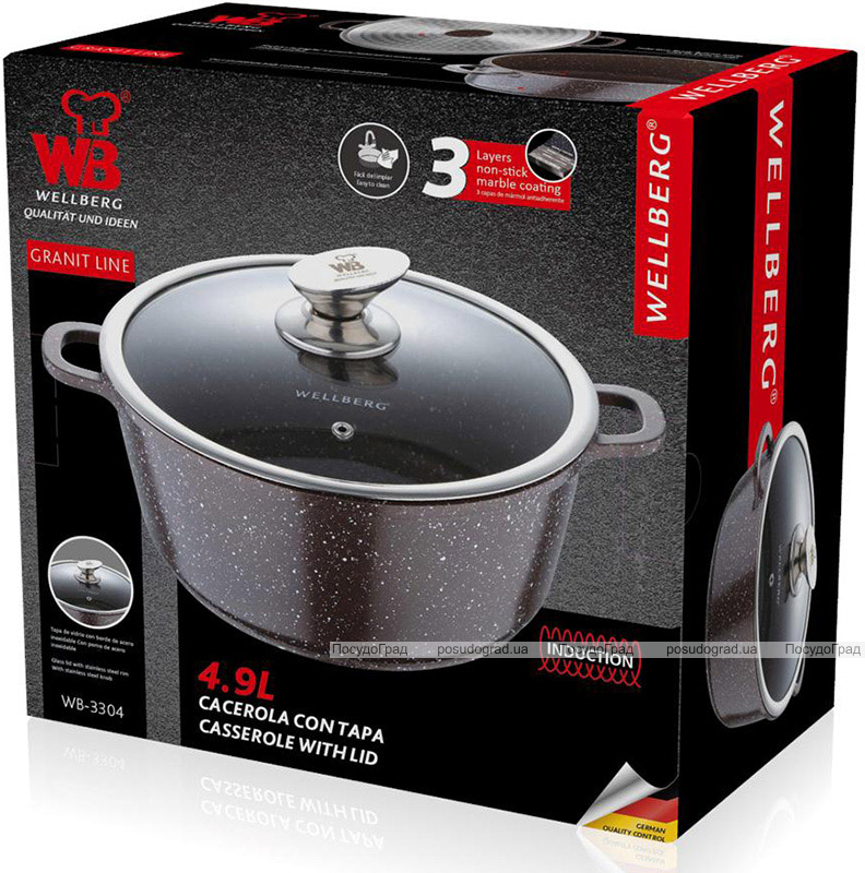 Кастрюля Wellberg Kasian 4.9л с мраморным покрытием