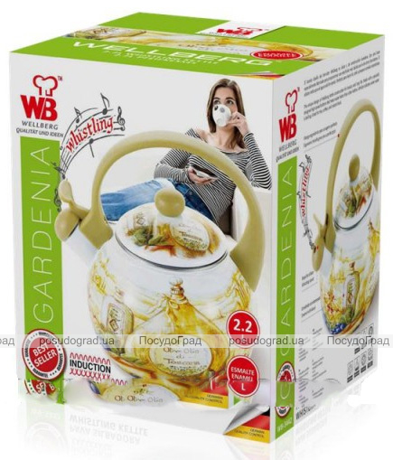 Чайник емальований Wellberg Gardenia 2.2л кольоровий зі свистком