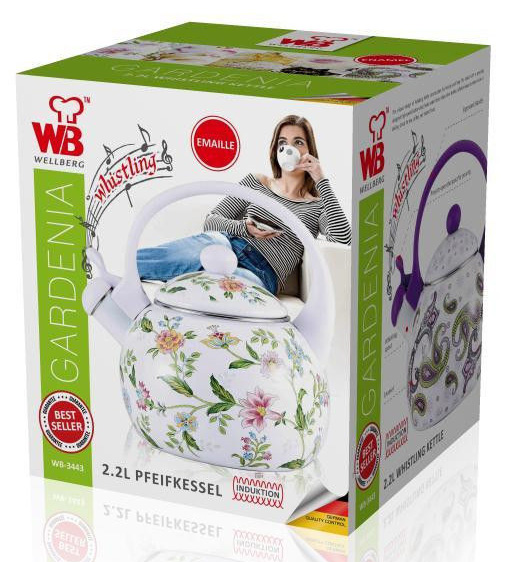 Чайник емальований Wellberg Gardenia-A 2.2л кольоровий зі свистком