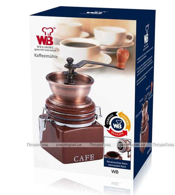 Кофемолка ручная Wellberg Cafe керамическая белая банка