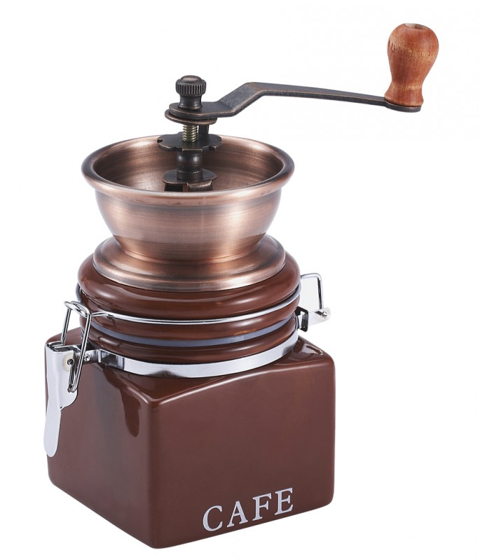 Кавомолка ручна Wellberg Cafe коричнева керамічна банка