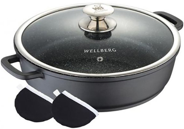 Каструля Wellberg Kasian Black 9.6л з мармуровим покриттям, чорний